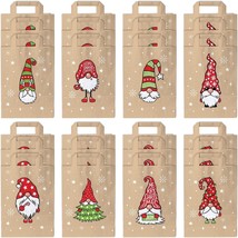 (24) Christmas Kraft Paper Gift Bags With Handles, 6 Designs Gnomes 9x7.3x3.5 - £11.61 GBP