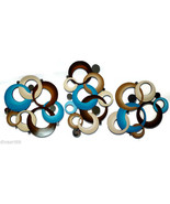Set of 3 Turquoise Modern Art Bubble Circles with Mirrors Wall Sculpture... - $392.03