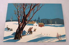 Vintage hand printed Christmas card country snow scene Greentree Boston ... - $16.00