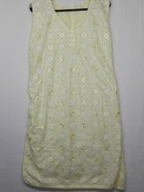 Ao Dai Vietnamese Dress Yellow White Silk Embroidered Flowers Floral Size 40 L - £15.67 GBP