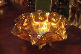 Marigold Carnival ruffled borders green footed bowl CENTERPIECE - €54,85 EUR