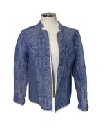 Chico&#39;s Embroidered Quilted Chambray Open Front Jacket Blue Medium - $623.04 MXN
