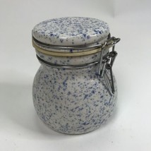 Vintage Blue Speckled Canister Jar With wire Clamp Lid Farmhouse Country - £15.45 GBP