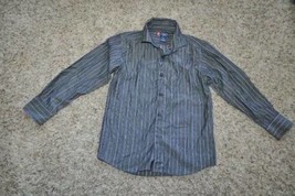 Boys Dress Shirt Chaps Gray Striped Long Sleeve Button Front Sport $36-size 8 - $15.84