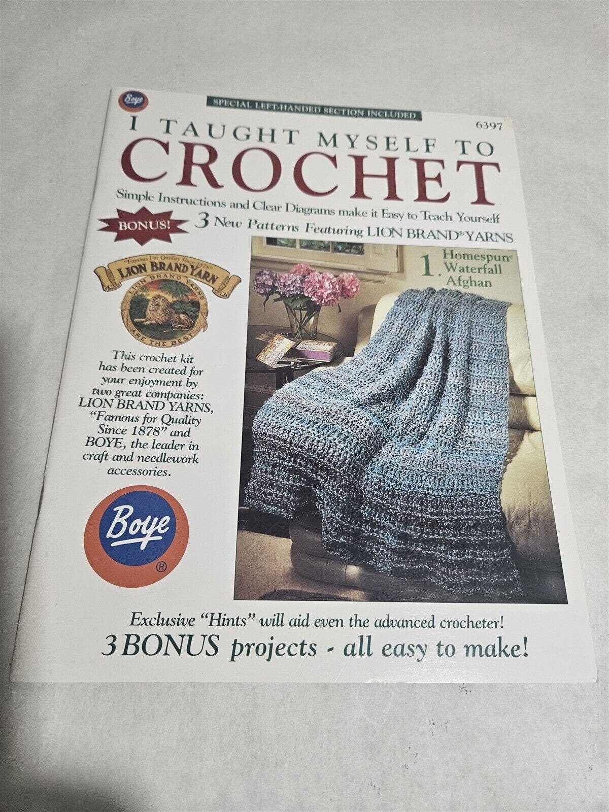 I Taught Myself to Crochet by Boye Left-Handed Section #6397 3 Bonus Projects - $9.98