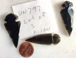 3 arrowheads arrow head mineral Stone Crystal Specimen Obsidian - £15.40 GBP