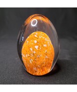 Orange White Speckled Mottled Egg Shaped Art Glass Paperweight - $16.23 CAD