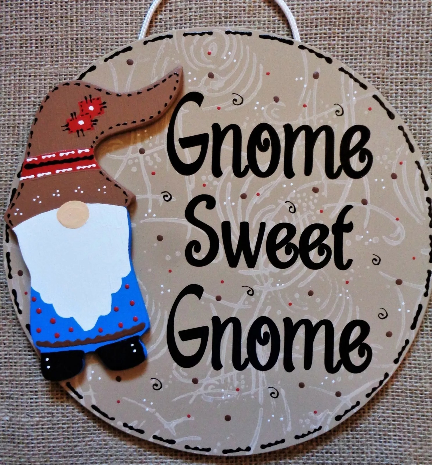 Gnome Sweet Gnome Circle Sign Wall Art Door Hanger Plaque Decor - $29.98