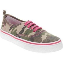 Girls Sneakers Canvas Camo Faded Glory Green &amp; Pink Lace Up Shoes-size 12 - £8.60 GBP