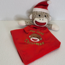 Sock Monkey Baby Rattle Lovey Security Blanket Plush Baby Starters 1st Christmas - $10.29