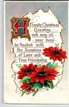 Christmas Postcard Poinsettia Flower Leaves Embossed Greetings BB London 1912 - £6.32 GBP