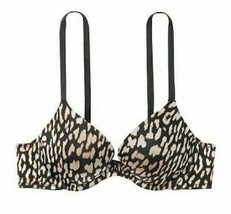 Victoria&#39;s Secret Sexy Tee Push Up Bra Black Beige Leopard Spots 32DD E Pushup - £19.34 GBP