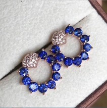 1.10Ct Round Cut CZ Blue Diamond Brilliant Stud Earrings 14K Rose Gold Finish - £79.75 GBP