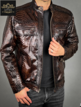 Python embossed leather jacket for men vintage Python style jacket - £250.84 GBP