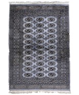 Handmade vintage Uzbek Bukhara rug 4.1&#39; x 6.2&#39; (126cm x 191cm) 1960s - 1... - $1,980.14
