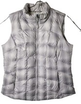 Eddie Bauer Women L Puffer Quilted Silver Full Zipper Zipped Pocket warm Vest - £34.67 GBP