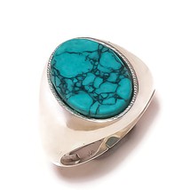 Spider Web Turquoise Gemstone 925 Silver Overlay Handmade Statement Ring US-9.5 - £7.92 GBP