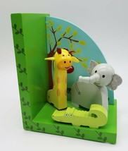 Single wooden children&#39;s bookend African animal theme giraffe elephant c... - $14.99