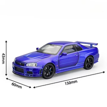 Blue-nobox 1:32 Nissan Skyline GTR R34 Alloy Scale Model Car Diecast Metal - £21.32 GBP