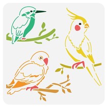 Nature&#39;s Harmony Bird and Branch Painting Stencil - 11.8x11.8inch Square, 3 Humm - £13.75 GBP