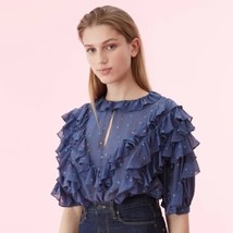 NWT Womens Size 10 Rebecca Taylor Pure Silk Glitter Gem Chiffon Ruffle Blouse - £109.45 GBP