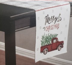 Long Tapestry Table Runner,13&quot;x68&quot;,MERRY Christmas,Red Truck W/CHRISTMAS Tree,Dg - £15.73 GBP