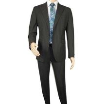 Men Suit BERLUSCONI Italian Wool 180's Pin Stripe One Button Peak UGS95-4 Black image 2