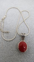 Silpada Red Coral Pendant Open Work Bale Sterling Silver Snake Chain Nec... - £37.44 GBP