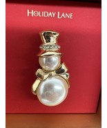 Macys Holiday Lane  faux pearls goldtone metal snow man pin - $23.02 CAD