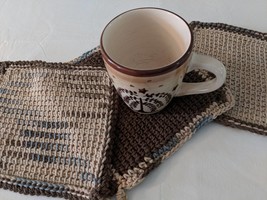 Crocheted Potholder and Dishcloths Set, Chocolate and Mocha - $15.00
