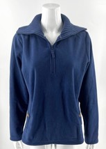 Lands End Fleece Sweater Size Large Navy Blue Quarter Zip Pullover Side Pockets - £26.51 GBP