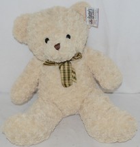 Baxters Bears Plush Ivory Color Teddy Bear Green Gold Plaid Bow image 1