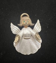 J.J. Angel Brooch Two Tone With Green Rhinestone Eyes Welcoming Arms and... - £10.22 GBP