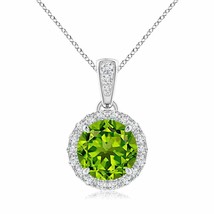 Authenticity Guarantee 
Claw-Set Round Peridot Pendant with Diamond Halo in 1... - £831.88 GBP
