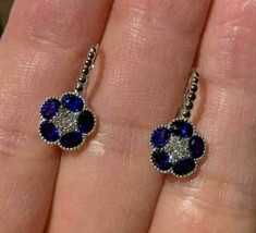 14Carat White Gold Over 2Ct Oval Cut Blue Sapphire Diamond Drop&amp;Dangle Earrings - £86.85 GBP