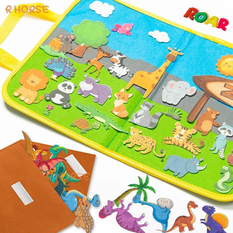 2 Sets Dinosaur Zoo Busy Board Jungle Animals Portable Felt Storytelling Toddler - £12.94 GBP