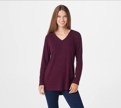 Susan Graver Ribbed Sweater Knit Tunic w/Hi-Low Hem (Heather Merlot, XS) A367767 - $16.99