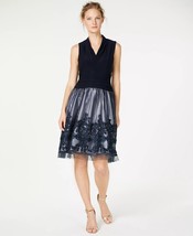 SL FASHIONS Illusion Soutache-Trim Party Dress Navy/Navy Size 16 $99 - $48.51