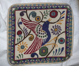 Vtg With FLAWS Needlepoint Throw Pillow Cover Bird 13”X 13” - $39.59