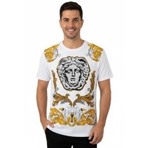 Men LAVERITA European Fashion Crew Shirt Short Sleeve Medusa Floral 93361 White image 5