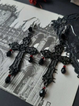 Gothic Black Cross Beaded Drop Earrings - £7.26 GBP+