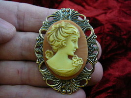 (CM14-25) PLAIN WOMAN orange + ivory CAMEO Pin Pendant Jewelry brooch necklace - £26.11 GBP