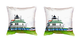 Pair of Betsy Drake Hopper Strait Lighthouse No Cord Pillows 15 Inch X 22 Inch - £62.31 GBP