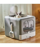Cat Litter Box with Scoop and Tray Sifting Enclosed Foldable Kitten Toil... - $62.03 CAD