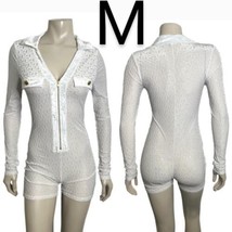 White Velvet Pattern/Mesh Long Sleeve Mini Romper~Size M - $31.79