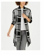 Style&amp;CO Womens Petite Size PP Black Combo Plaid Open Front Cardigan Swe... - £19.61 GBP