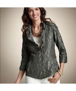 Chico&#39;s Jolene Crinkle Metallic Jacket Ruffled Front Button Closure Size 1 - $719.78 MXN