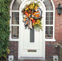 Wooden Sign Decoration Thanksgiving Day Sunflower Autumn Pumpkin Wreath - $71.80