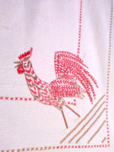 Charming Vintage 1950&#39;s Hand Embroidered Red Rooster Design Tablecloth 5... - £38.23 GBP