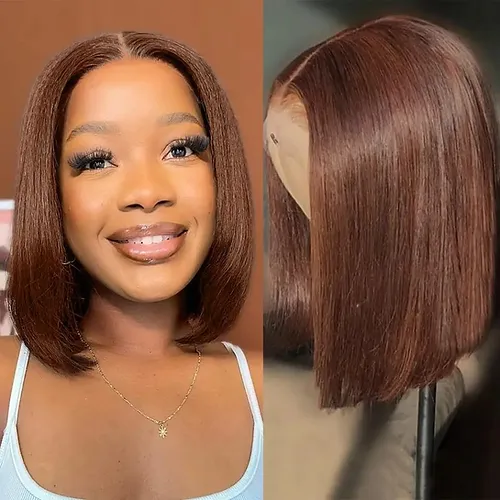 10&quot; Chocolate Brown Straight HUMAN T-Part Wig - $202.38